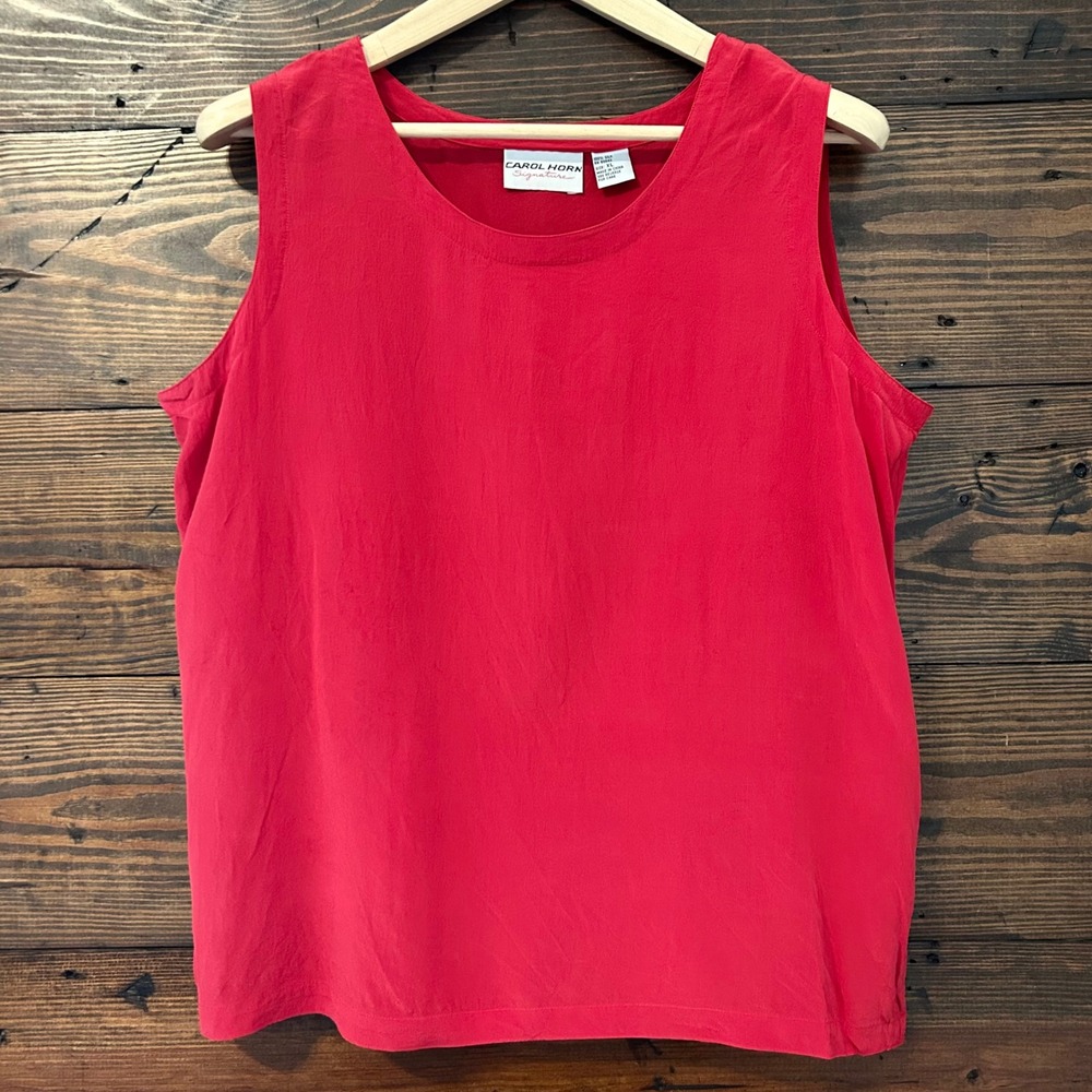 Vintage Carol Horn Signature Red 100% Silk Tank Top Women's XL Chic Quiet Luxury - Picture 1 of 8